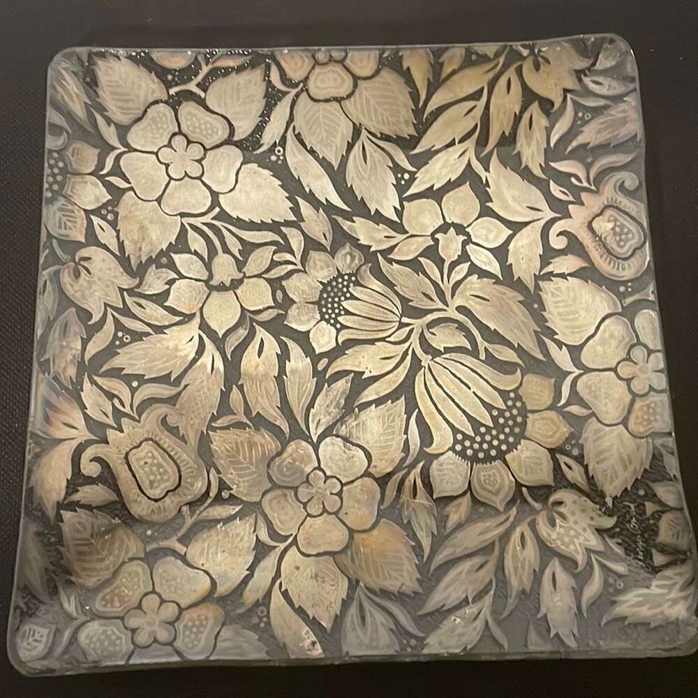 Vintage square dish with a floral print